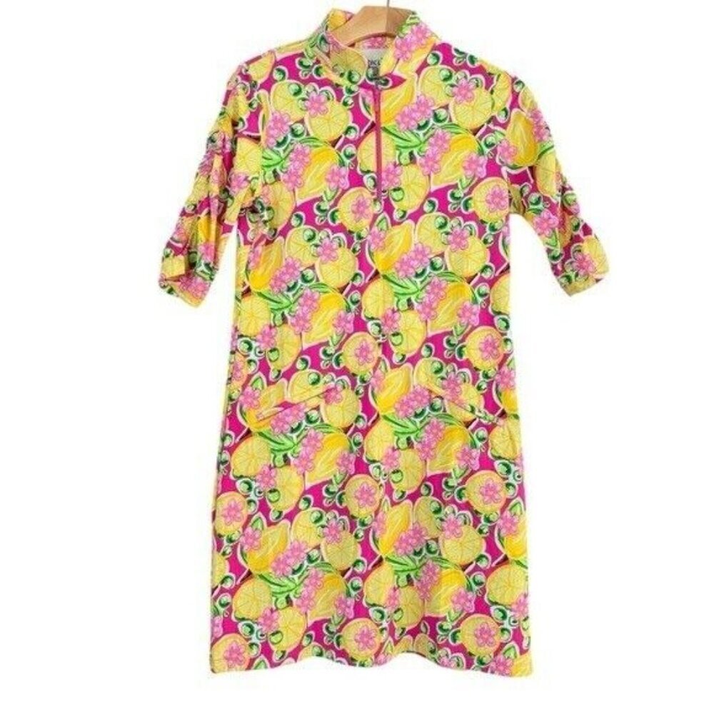 IBKUL Ruched Elbow Length Shift Dress Calista Hot Pink Golf Athletic Size S NEW - Picture 4 of 7